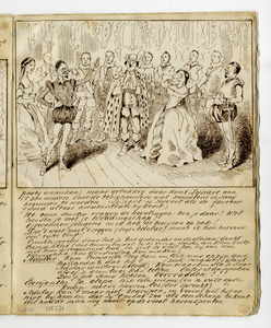 135571 Afbeelding van een pagina met een tekening van een scene uit de opera Euryanthe van Carl Maria von Weber, op 25 ...